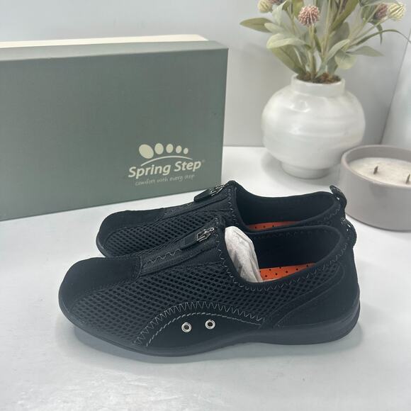 Spring Step Racer Suede/Mesh Sneaker Black 175062106 Women 5.5/EU36 NWB Casual - Picture 4 of 9